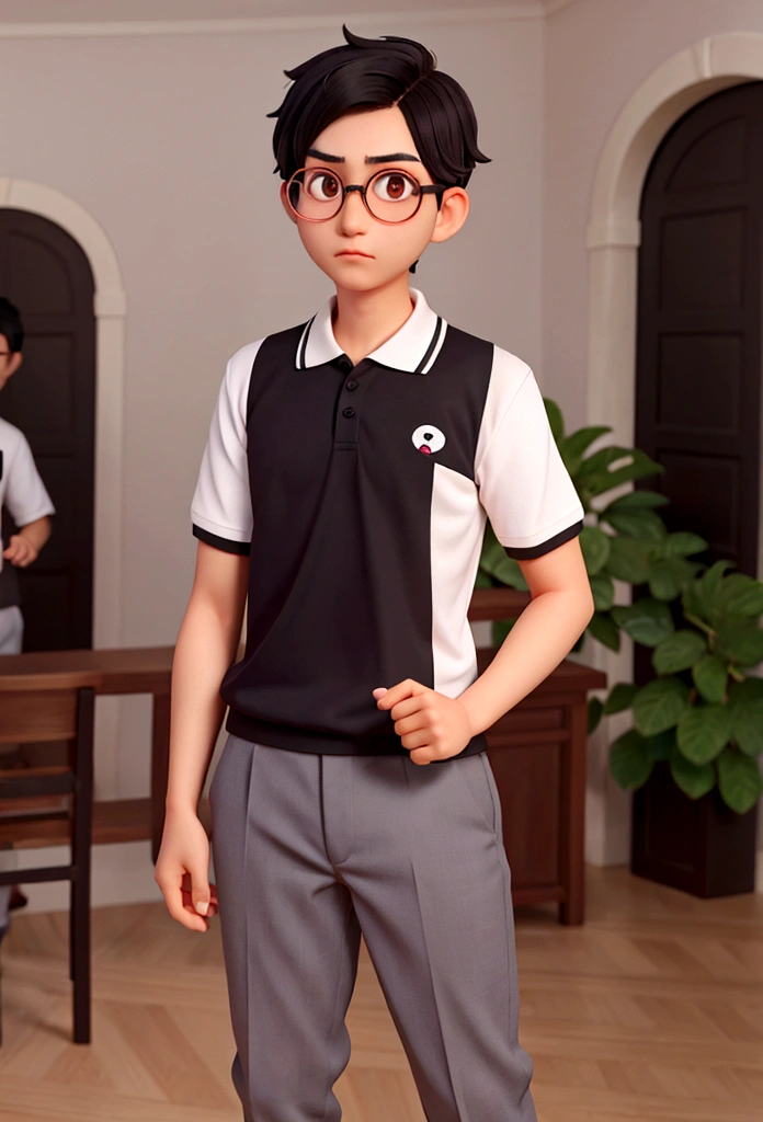 ph momo, momohd, phmomo, standing alone, 1 men,  Bblack hair, eyes browns, shorth hair, gray polo shirt, eyes large, Making a peace sign, with glasses, IT professional