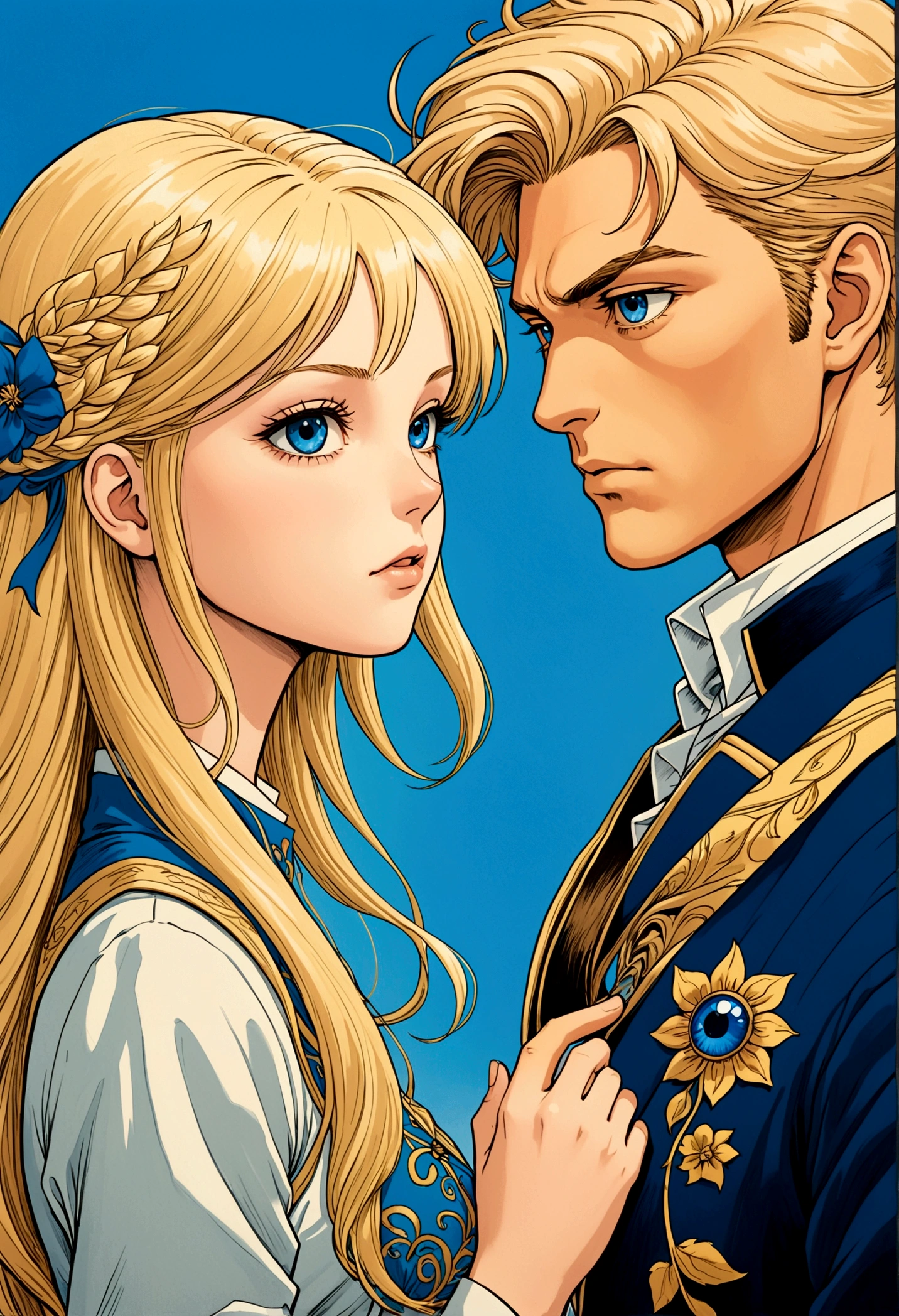 image manga deux amoureux une fille les cheveux chatin mi long et un homme les cheveux blond ey yeux bleu qui s'embrasse