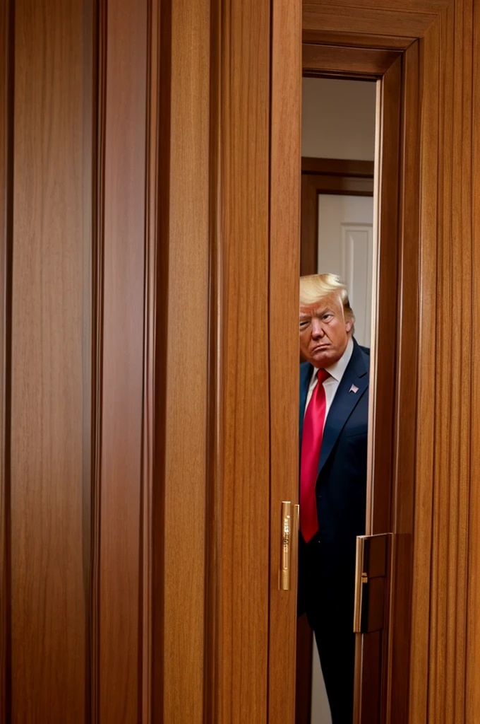 ((best quality)), donald trump, in door frame, side view, angry