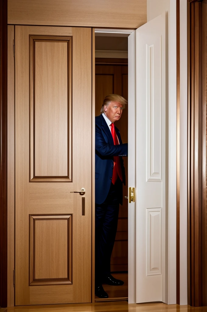 ((best quality)), donald trump, in door frame, side view, angry