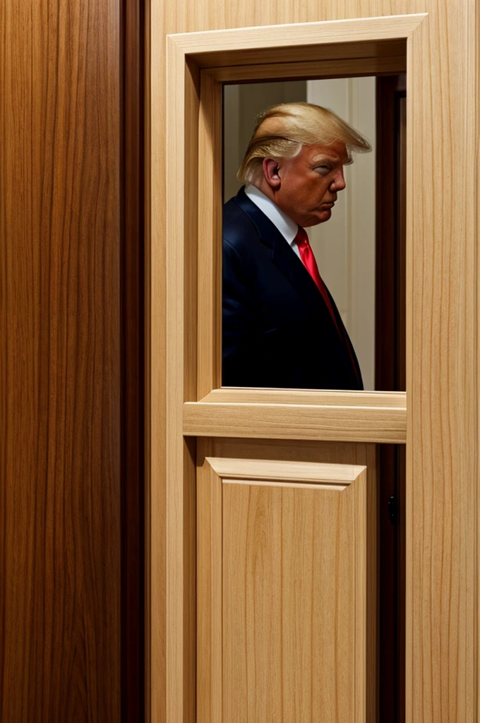 ((best quality)), donald trump, in door frame, side view, angry