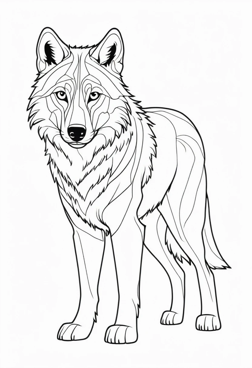 coloring page for kids, wolf , thick lines, white background