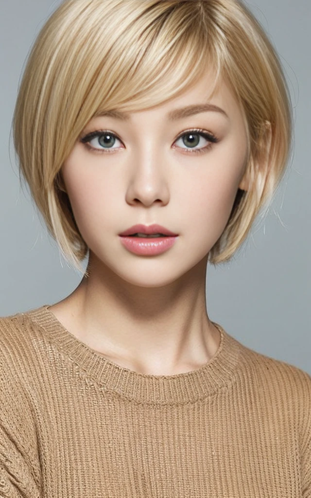 woman, blond hair, short cut hair, face close up