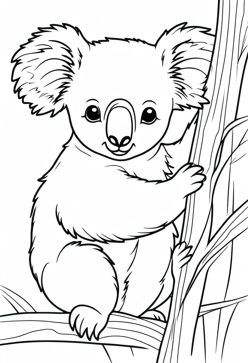 coloring page for kids, koala , thick lines, white background, drawing