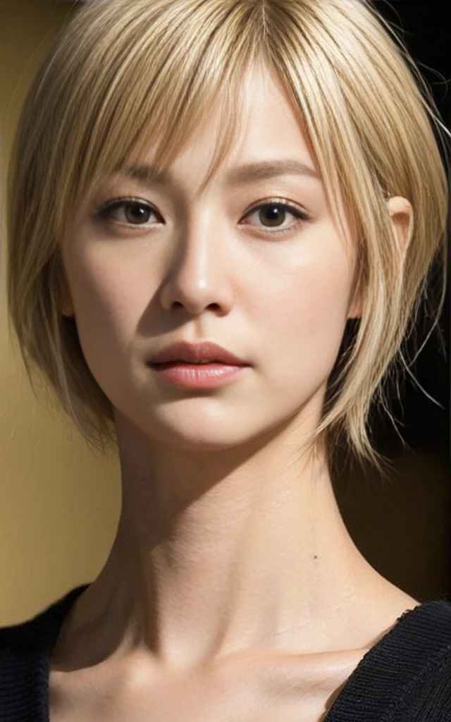 japanese actor, blond hair, short cut hair, face close up