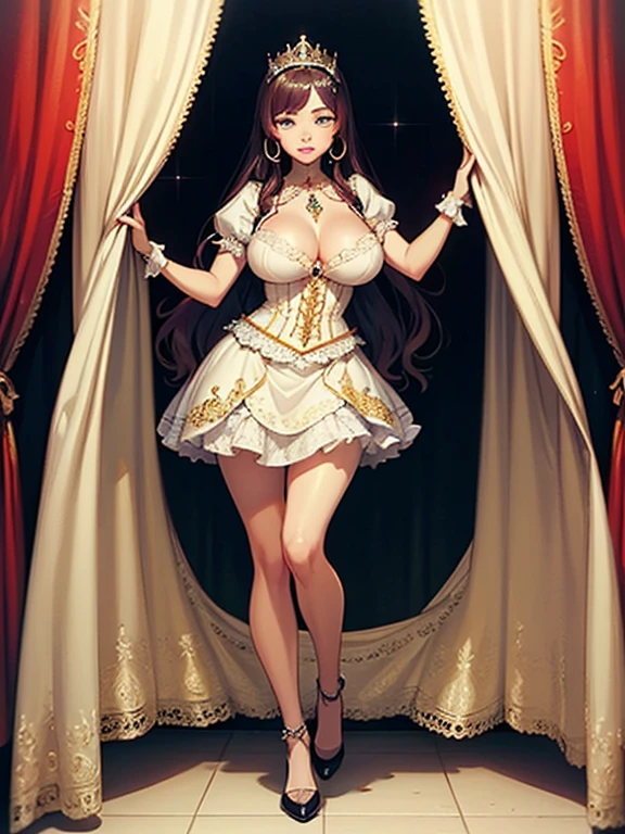 ((anime artstyle)),(Masterpiece),(Best Quality), (Super Detail),((Very Delicate and Beautiful)),((Solo)),((full body)),((1 princess in gorgeousfull rococo dress)),detailed face and eyes,jewel-like eyes,((voluminous Very Long Straight Hair)),((gigantic ,Long )),skindentation,((gorgeousfull embroidery and lace)),gorgeous corsage,See-through,gorgeousfull hair ornament,gorgeousfull glitter jeweled tiara,ornate ruffles,((full body)),((hoop skirt,crinoline)),Dynamic Angle,Looking at viewer,(((gorgeous embroidery gorgeousfull rococo dress)),full body