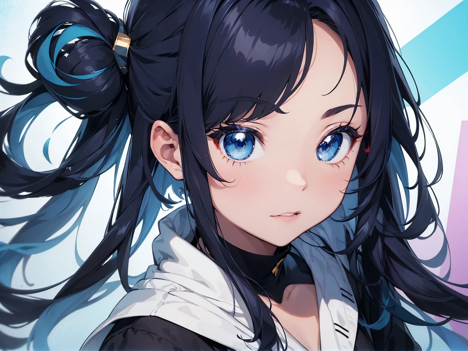 The hair on the top of the head is dark blue.、The tip of the hair is a dark green gradient。girl、、Anime Style、Bust 86cm、Height: 172cm、Weight 51kg、clear、Wizard、Front face