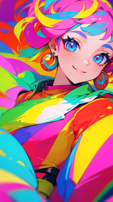 Smiling pretty girl in colorful clothes wearing accessories