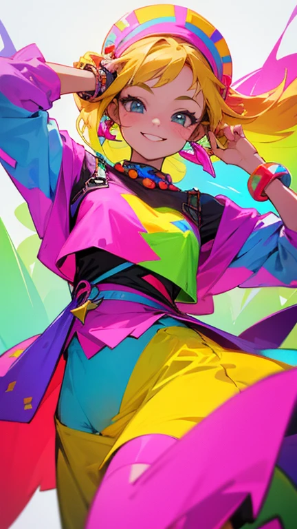Smiling pretty girl in colorful clothes wearing accessories