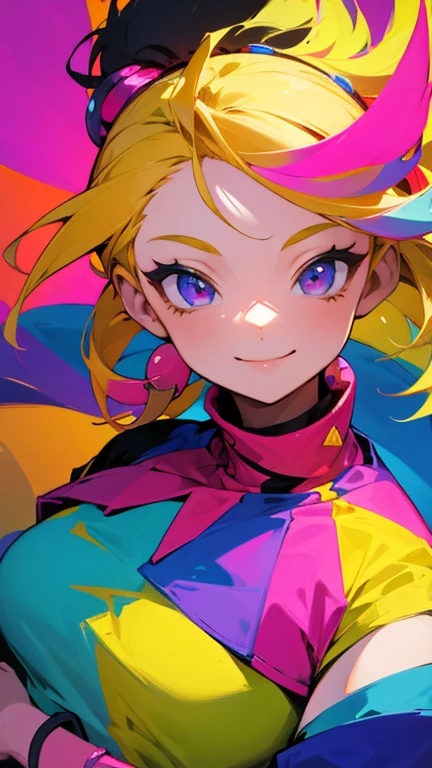 Smiling pretty girl in colorful clothes wearing accessories