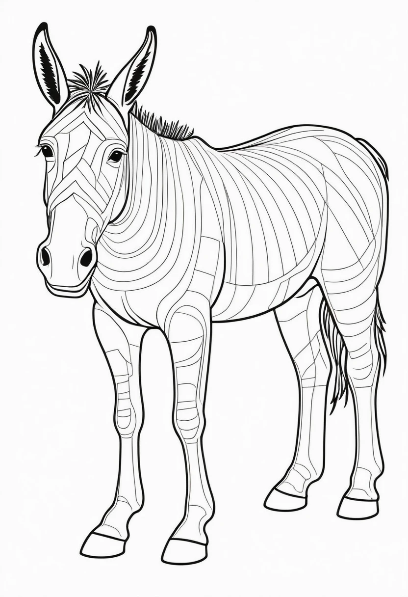 coloring page for kids, mule, thick lines, white background, drawing