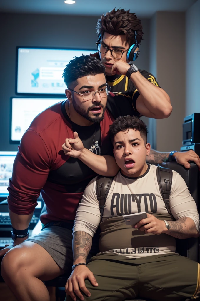 Gustavo and João arguing while playing Fortnite, they are a little chubby