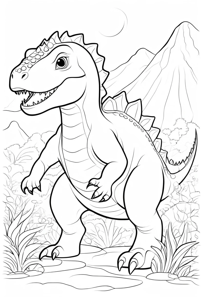 coloring page for kids, dinasour, thick lines, white backgroung, drawing
