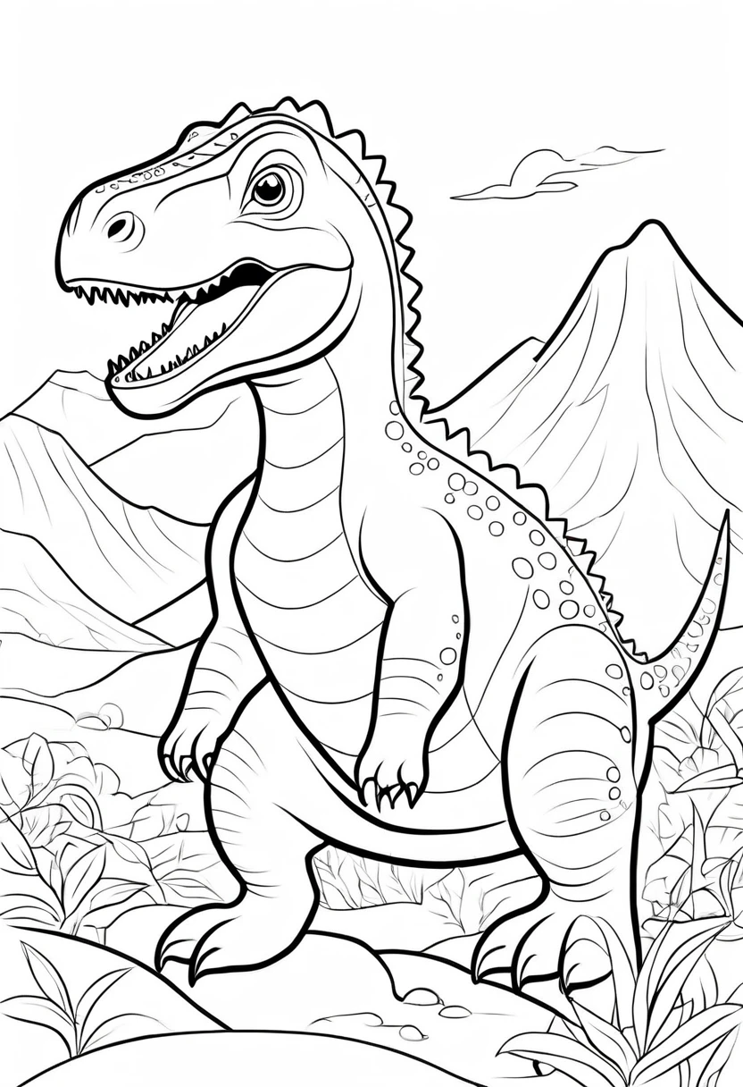 coloring page for kids, dinasour, thick lines, white backgroung, drawing