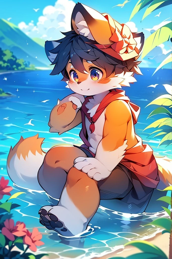 Male Red Panda, Ocean, ! One in heat, Sitting,fly in the sky,Blue light