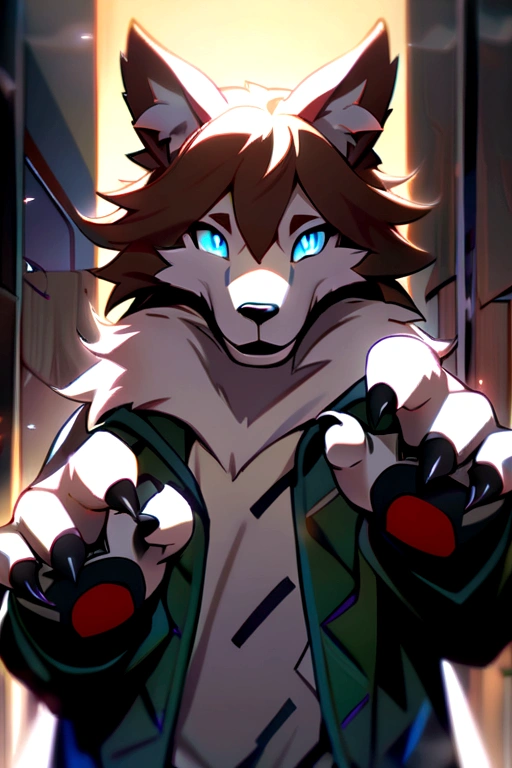 masterpiece,high quality,1 boy,(furry),wolf ears,fur Brown,(claw pose),frontal face 
