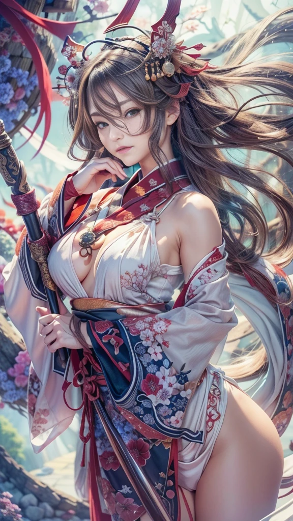 (32k:1.5, Highest quality, masterpiece, Ultra-high resolution), Perfect dynamic composition, Professional camera work:1.6, Enchantingな肖像画:1.3, Cinematic Light, Very detailedな肌と顔の質感:1.3, Very accurate, Very detailed, (Ride the Red Dragon:1.3, Holding a walking stick), (Enchantingな:1.2, Great background:1.2, tradition:1.2, Belligerent:1.2, Majestic:1.2), Adult female, Graceful Goddess, Incredibly slim body, Fair skin, (smile:0.9, Totally captivates you:1.0), (Fractal Art:1.0, Japanese Shrine Maiden Costume:1.3), Ample breasts, Sensual sitting position:0.6, Calm pose, (Beautiful Blue Eyes, Beautiful erotic eyes:0.8, Feel the beautiful eroticism:0.9), romantic, dramatic, mysterious, Object of admiration, Artistic, Innovative, Enchanting, sense of openness, sense of cleanliness, Heartful, Fancy, exciting, Extreme, ((Adult charm, Feminine charm, Hair blowing in the wind))