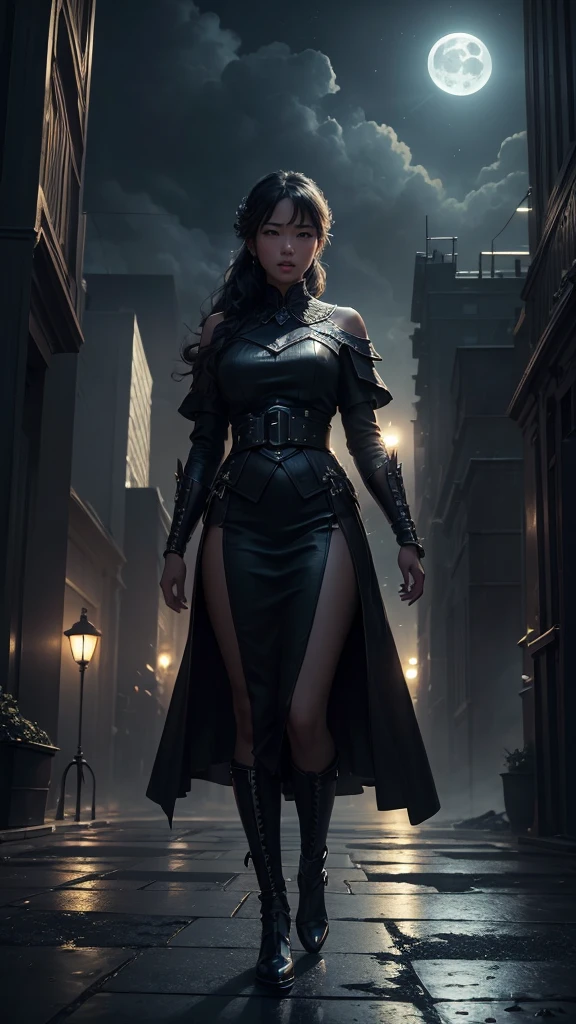 ((masterpiece)),((Highest quality)),((Attention to detail)),((Realistic,)), Pitch Black, night, Future City, Moonlight shines, Building Shadows, Dim and dim, High Contrast