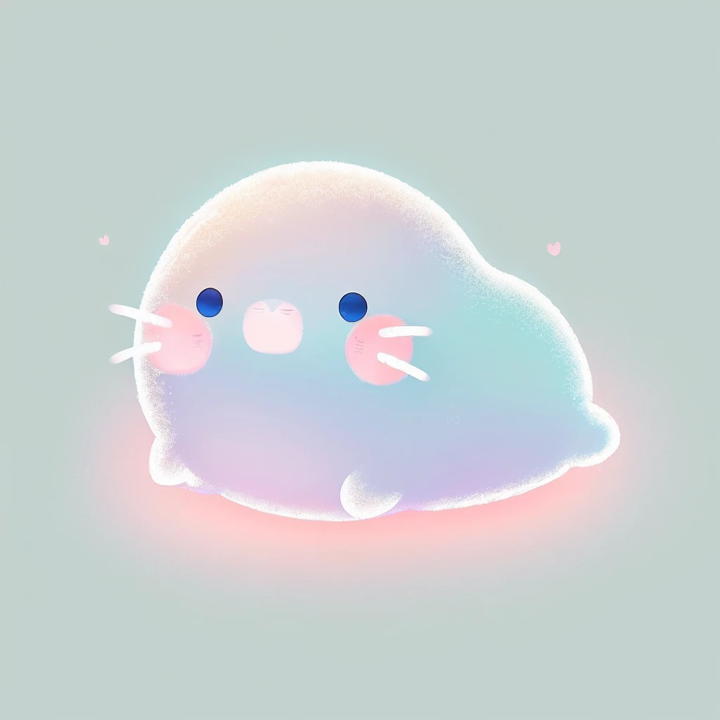 There is a cartoon cat with a pink nose and a blue background, 愛らしいShine生き物, pastel cute slime, Cute digital art, it is glowing, Shine, jelly glow, blobs, Rainbow-colored ghostly, 🐋 as 🐘 as 🤖 as 👽 as 🐳, Soft anime illustration, cute cat, Cute Creatures, Mysterious Eel, Soft as air、A dim glow