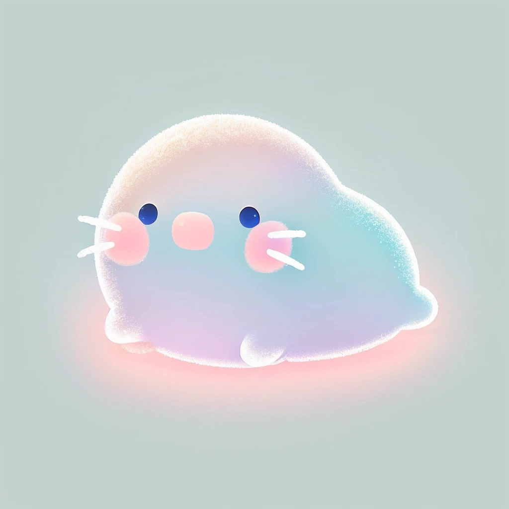 There is a cartoon cat with a pink nose and a blue background, 愛らしいShine生き物, pastel cute slime, Cute digital art, it is glowing, Shine, jelly glow, blobs, Rainbow-colored ghostly, 🐋 as 🐘 as 🤖 as 👽 as 🐳, Soft anime illustration, cute cat, Cute Creatures, Mysterious Eel, Soft as air、A dim glow