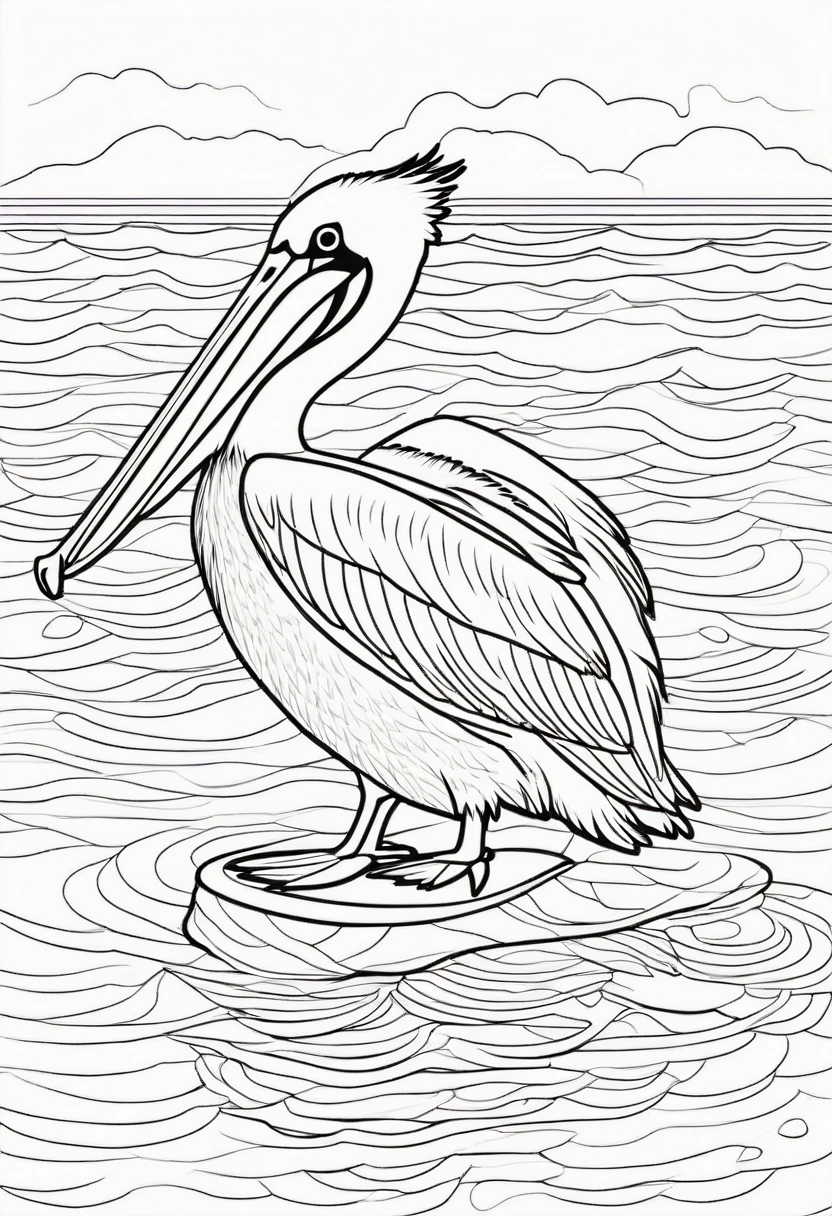 coloring page for kids, pelican , thick lines, drawing