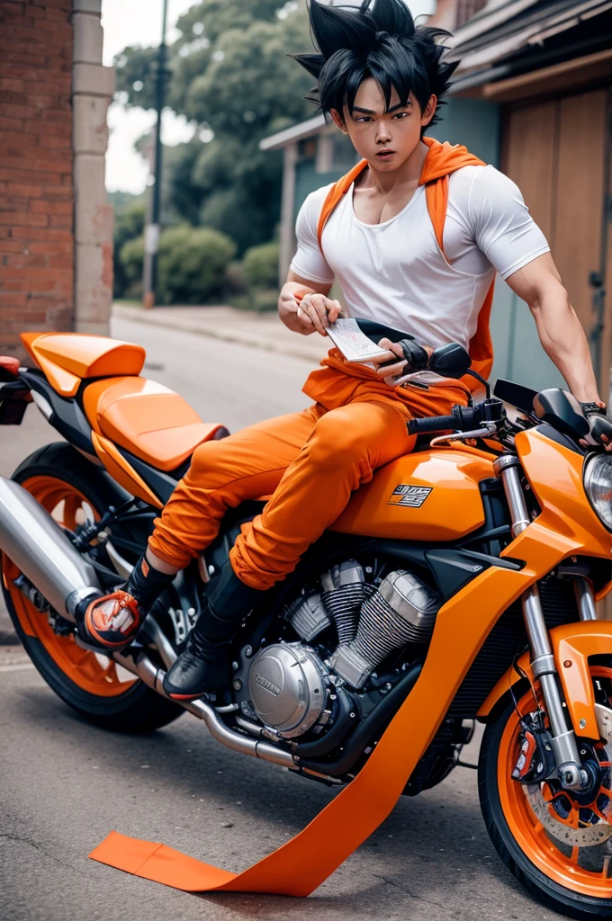 Goku giving a degree on the motorbike