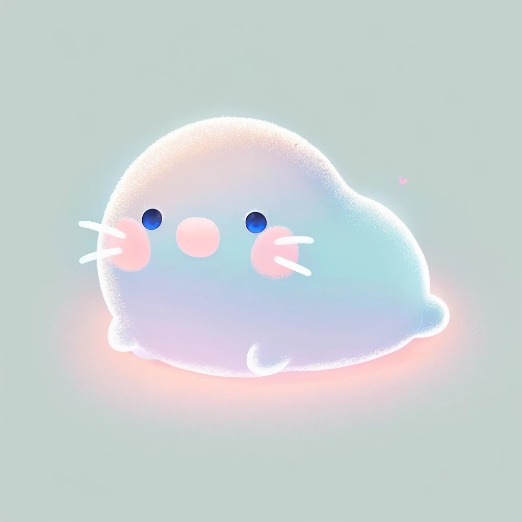 There is a cartoon cat with a pink nose and a blue background, 愛らしいShine生き物, pastel cute slime, Cute digital art, it is glowing, Shine, jelly glow, blobs, Rainbow-colored ghostly, 🐋 as 🐘 as 🤖 as 👽 as 🐳, Soft anime illustration, cute cat, Cute Creatures, Mysterious Eel, Soft as air、A dim glow,dance,smile,cry,emotion