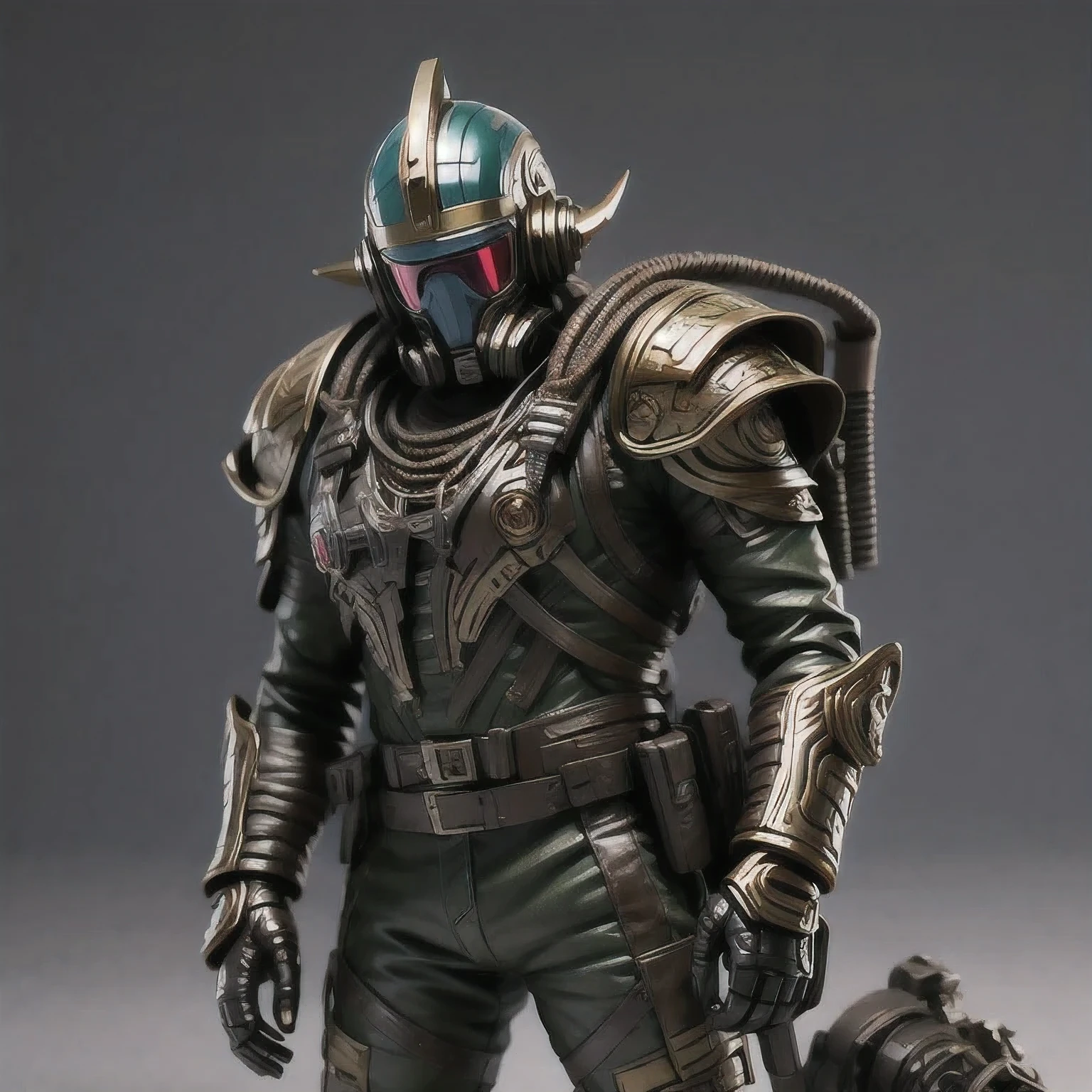 Close-up of a man toy holding a gun, Painted Action Figures, an aztec warrior, Art Station Masterpiece, Colored zbrush rendering, Warrior in sci-fi armor, Super detailed fantasy characters, Assembling, High-octane rendering, Drawing in Zrush, Dystopian Bounty Hunter, Highly detailed toys, very detailed character, ( Very detailed graphics )