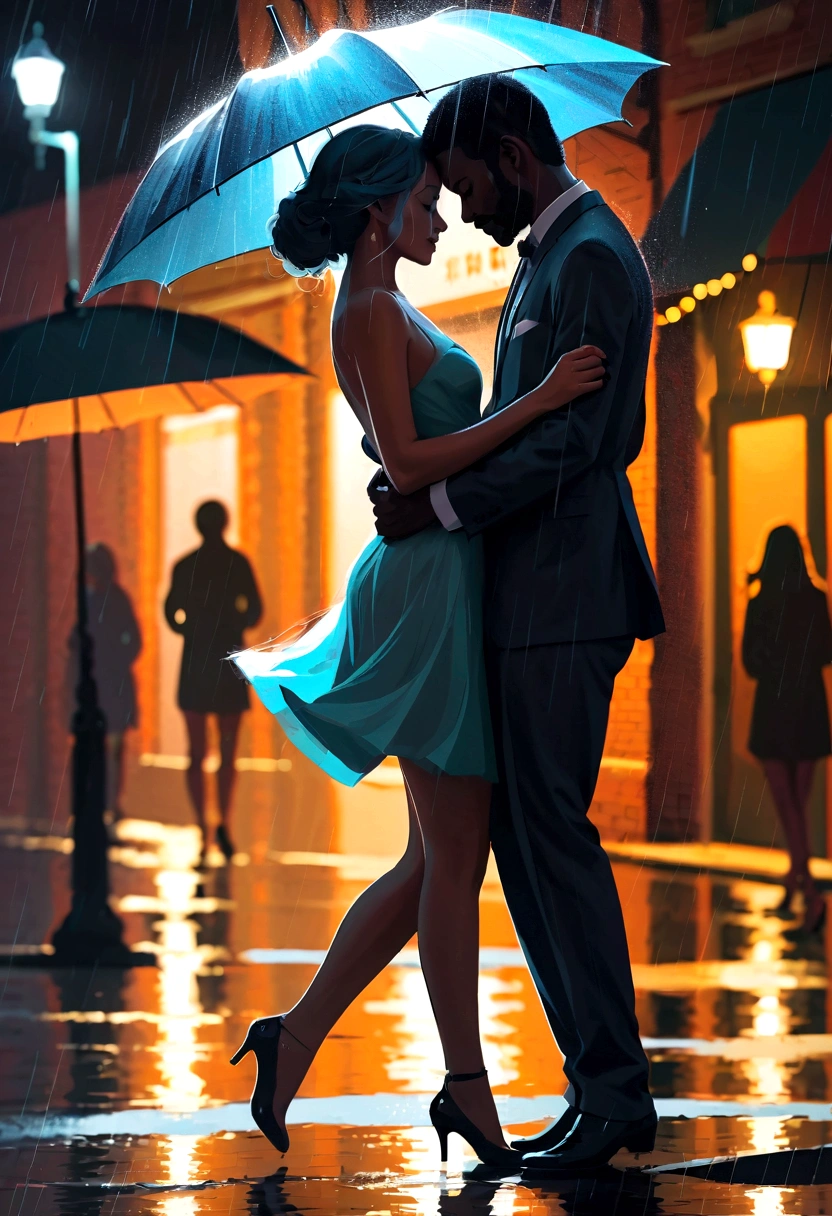 Dancing in the Rain, A blurry silhouette under the moonlight, knees together feet apart