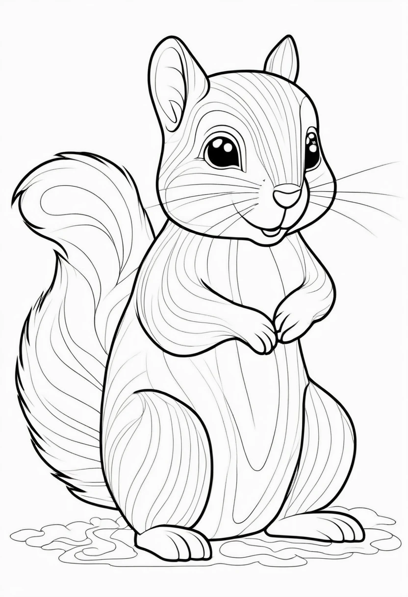 coloring page for kids, squirel , thick lines, drawing