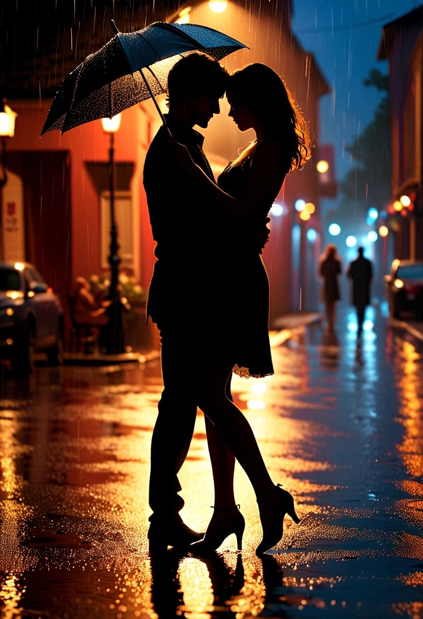Dancing in the Rain, A blurry silhouette under the moonlight, knees together feet apart