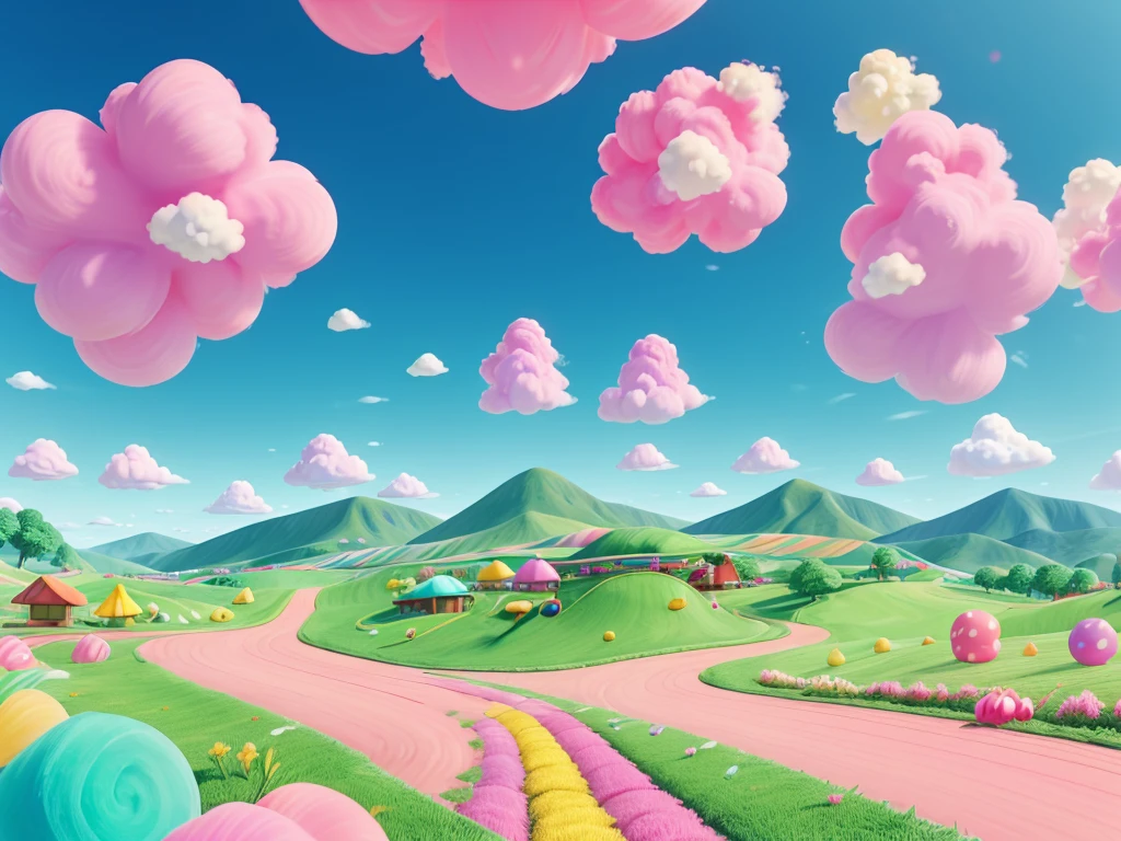 Candy themed go karts

 * Background: Pastel cotton candy clouds form rolling hills. In the distance, a Mento candy mountain or giant gumdrop mountains. Peppermint grass blades in the foreground.
 * Dynamic Elements: Bright candy go-karts race looping back right to front left. Cotton candy clouds have a subtle upward drift animation.
 
