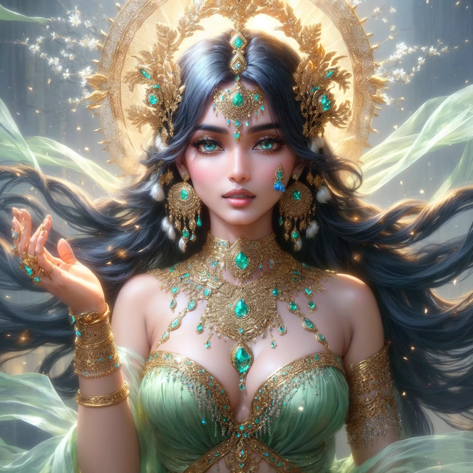 Indian woman super model, exquisite ancient costume gold jewelry