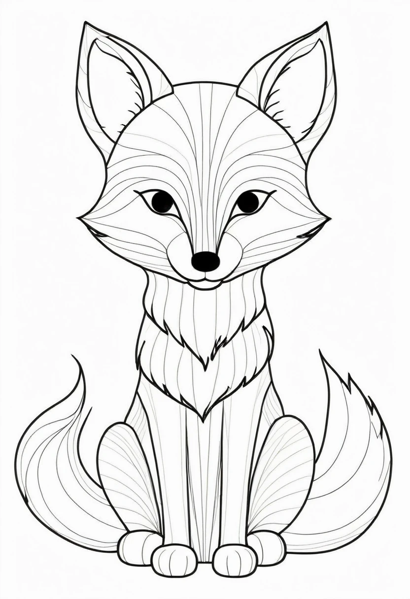 coloring page for kids, fox , thick lines, drawing