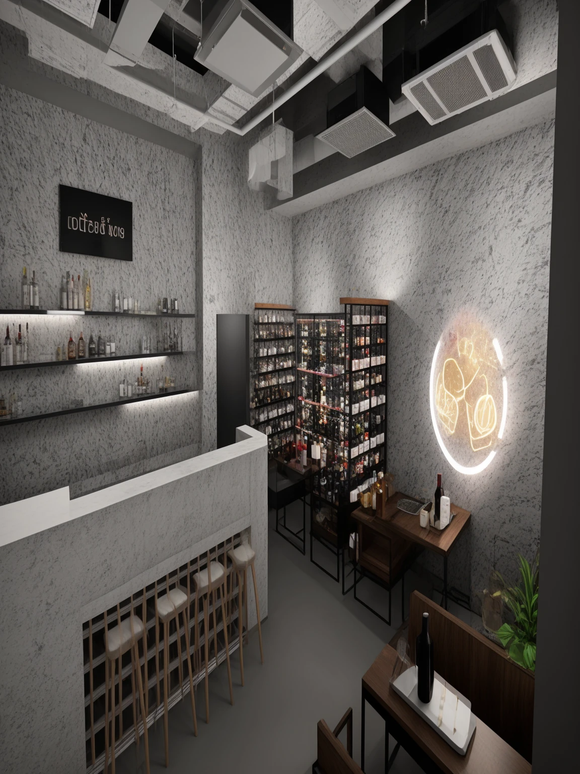 There is a room,There is a bar inside,There are many bottles of wine, Rendering, 在 Enscape 中Rendering, 摄影Rendering, 最终Rendering, Bar illustration/lounge, highly 摄影Rendering, 照片Rendering, 数字Rendering, 艺术Rendering, bw 3 d Rendering, 最终Rendering, 在 3 dsmax 中Rendering, 3 d 最终Rendering, 3d 最终Rendering