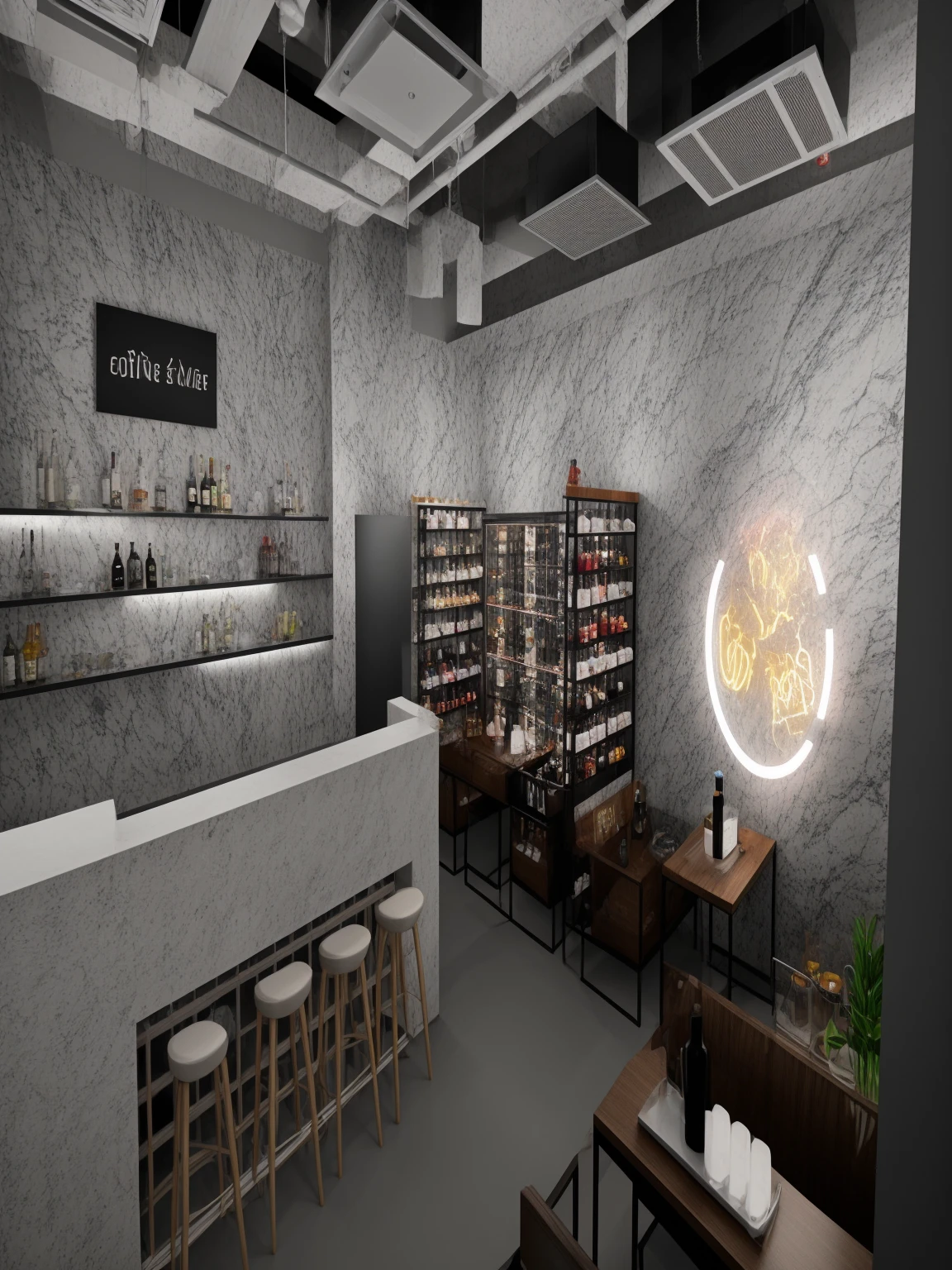There is a room,There is a bar inside,There are many bottles of wine, Rendering, 在 Enscape 中Rendering, 摄影Rendering, 最终Rendering, Bar illustration/lounge, highly 摄影Rendering, 照片Rendering, 数字Rendering, 艺术Rendering, bw 3 d Rendering, 最终Rendering, 在 3 dsmax 中Rendering, 3 d 最终Rendering, 3d 最终Rendering