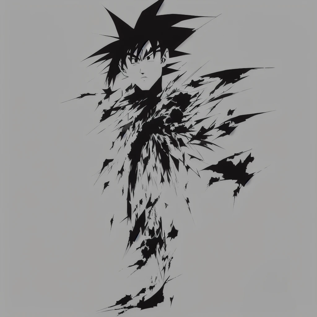 Son Goku in abstract expressionism style, realistic cenematic image, cenematic visuals, dark tone