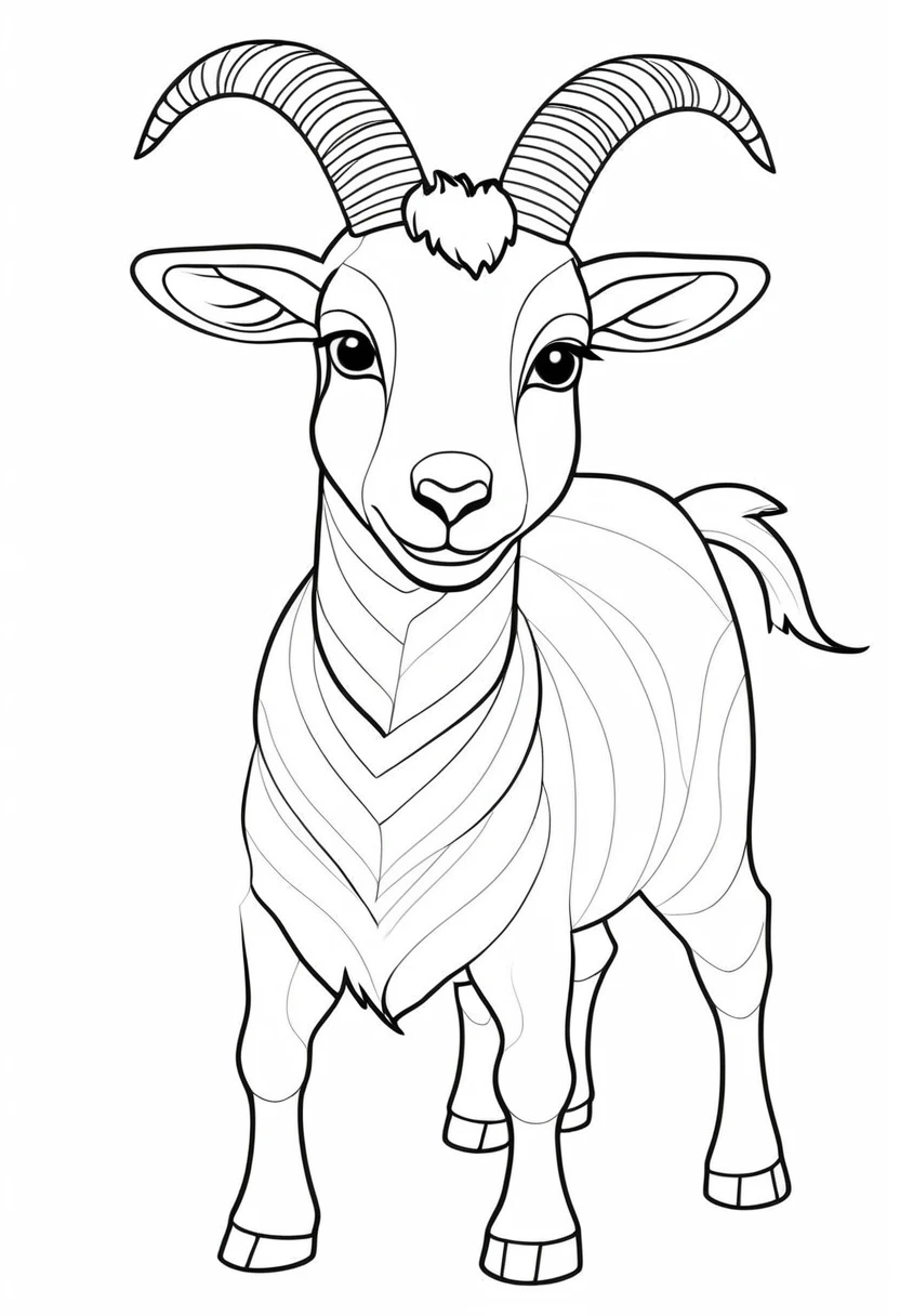 coloring page for kids, goat , thick lines, drawing, white background