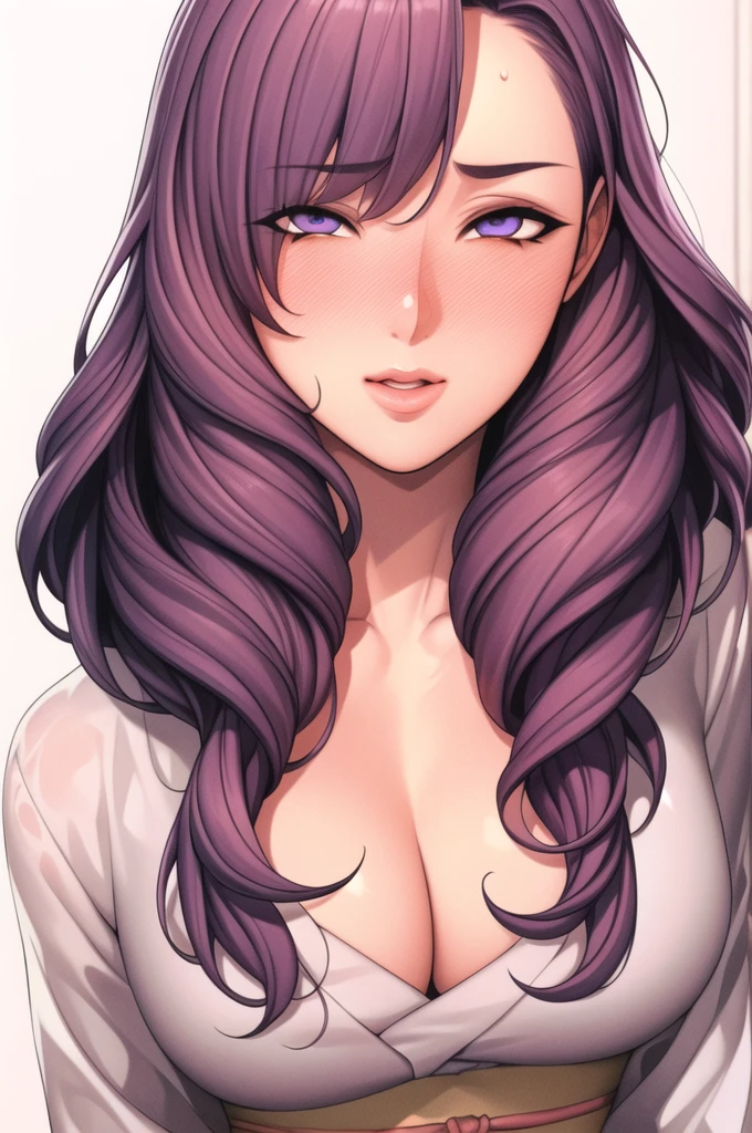 Simple white Background,
Dynamic pose,Upright immobile posture,
white_kimono,length sleeves, Wide sleeves,
purple_hair, length_hair, hair_Pulled_return,Broke up_lips,purple_eye, single_Braiding,
1 Girl, 20-year-old,young woman,beautiful length legs,beautiful body,
beautiful Nose,beautiful character design, perfect eye, perfect face,expressive eye,Perfect balance,
View your viewers,(Focus on her face),Mouth closed, (Innocent_big_eye:1.0),(Light_笑face:0.3),
Official Art,非常に詳細な CG ユニティ 8K 壁紙, Perfect lighting,colorful, bright_front_face_Lighting,white skin,
(masterpiece:1.0),(Highest_quality:1.0), 超High resolution,4K,Super detailed,
photograph, 8K, High resolution, High resolution, Absurd:1.2, 400 for Kodak Port, Film Grain, blurry returnground, Bokeh:1.2, Lens flare, (Vibrant_color:1.2),プロのphotograph,
(beautiful,big_chest:1.4), (beautiful_face:1.5),(narrow_Waist),