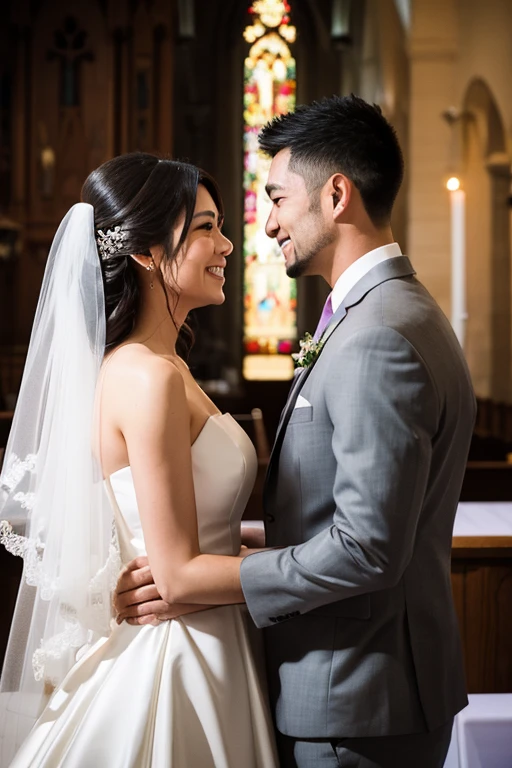 wedding The groom and bride face each other church