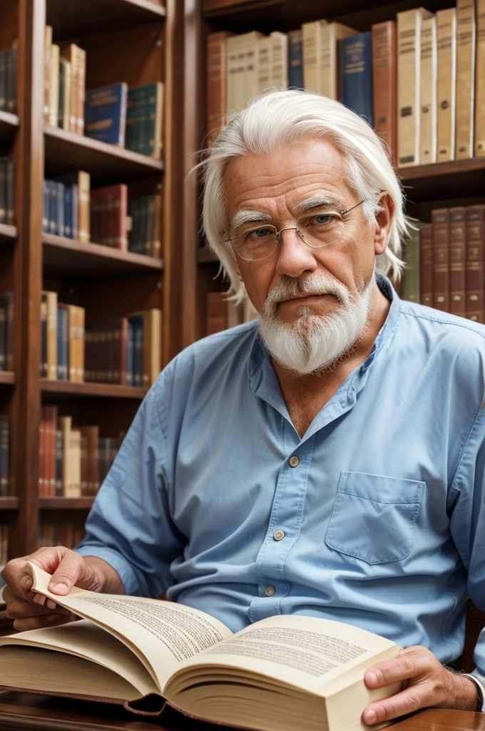 Old library and one old man white hair reading book and