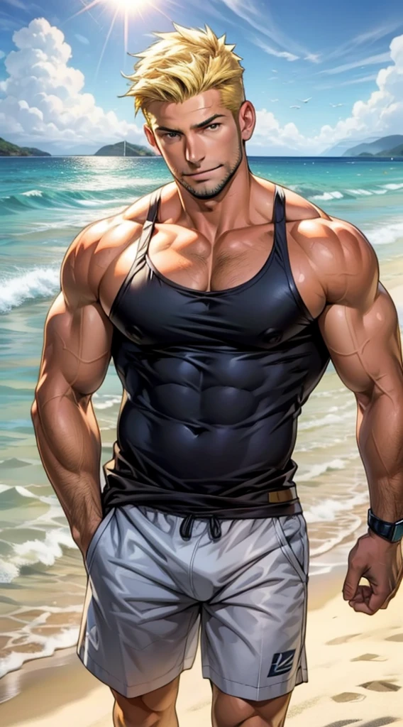 handsome blonde dad at beach