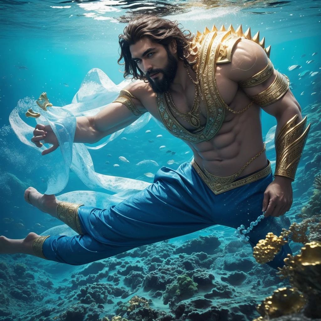 There was a person under the sea who was powerful, handsome, and beautiful. All races would admire him. His strong body and clothes were as beautiful as a god.