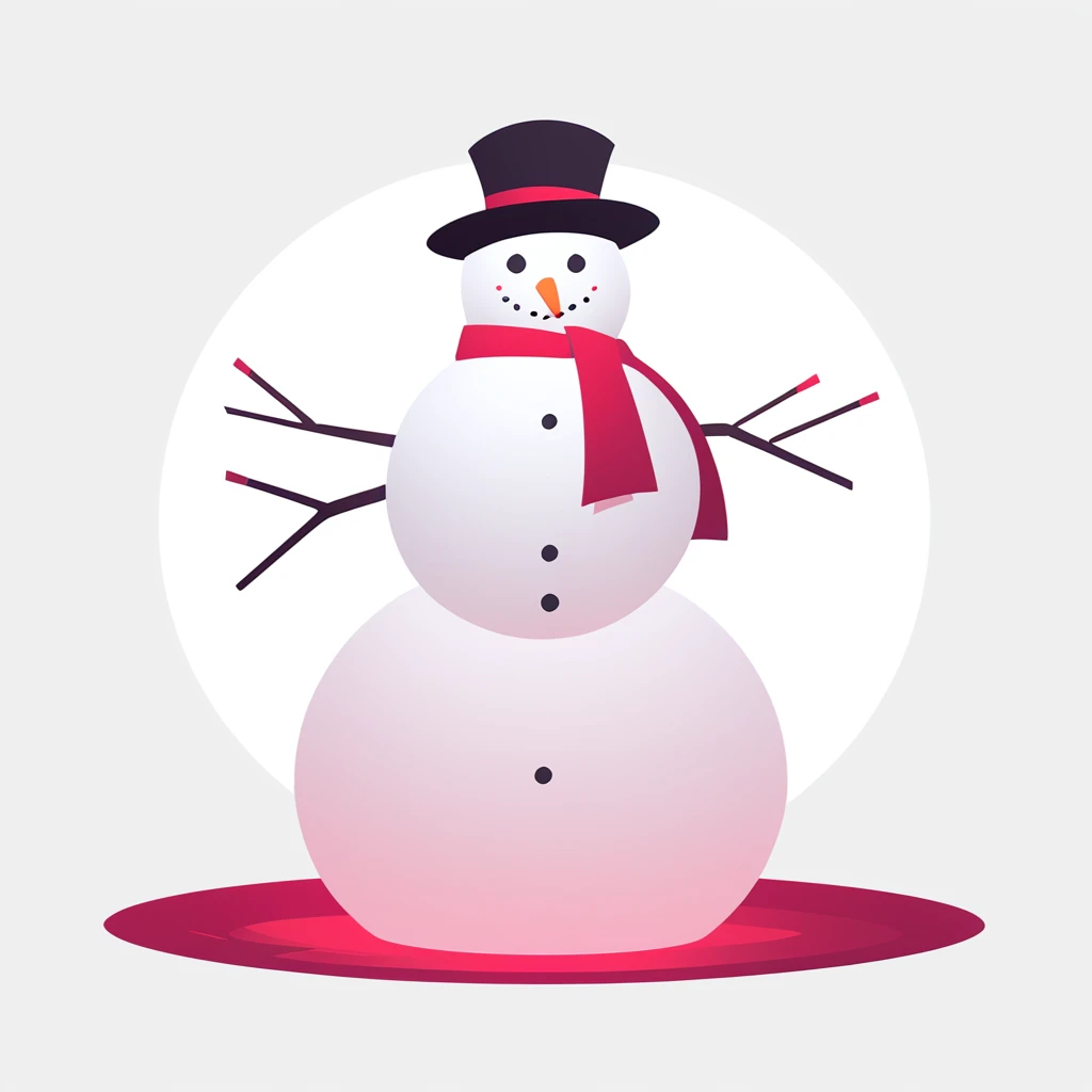 snowman made out of crimson snow in minimalist art style