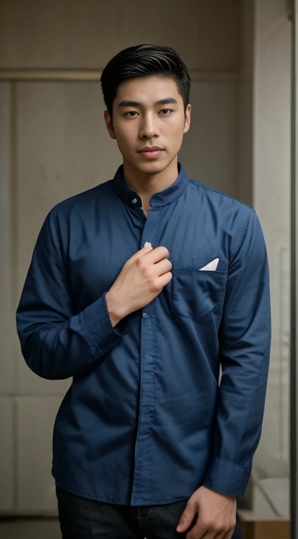 Aarav man wearing a shirt Haraf man looking at camera, perfect has a round face, A well-maintained model., Southeast Asian man with a round face, 3-D profile picture, 8K, 45,000,000 pixcls, realistic light colors, beautiful young asian man, charming anime, Comfortable pose, Anime Asian man in real life, attractive handsome man, young asian man, Russian mixed with Japanese, perfect body, Freestyle photo of a handsome young man, beautiful asian man, The character is in her natural pose., Handsome Chad Chin, South Korean man, 2 8 years, 2 7 years,