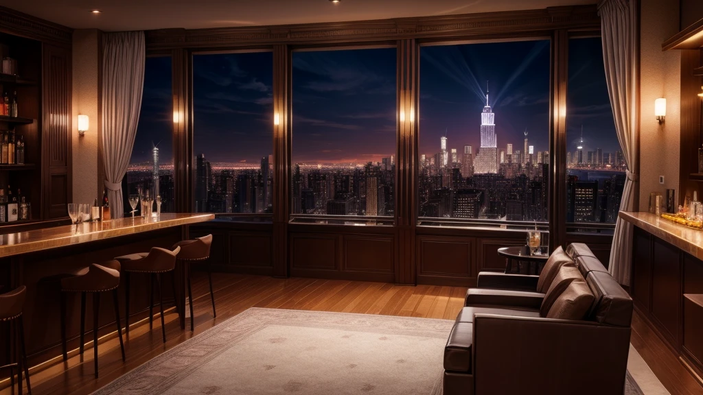NY night scene luxury bar 8K RAW Photography Background with empire state building image