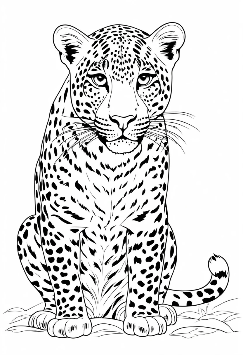 coloring page for kids, leopard , thick lines, drawing, white background