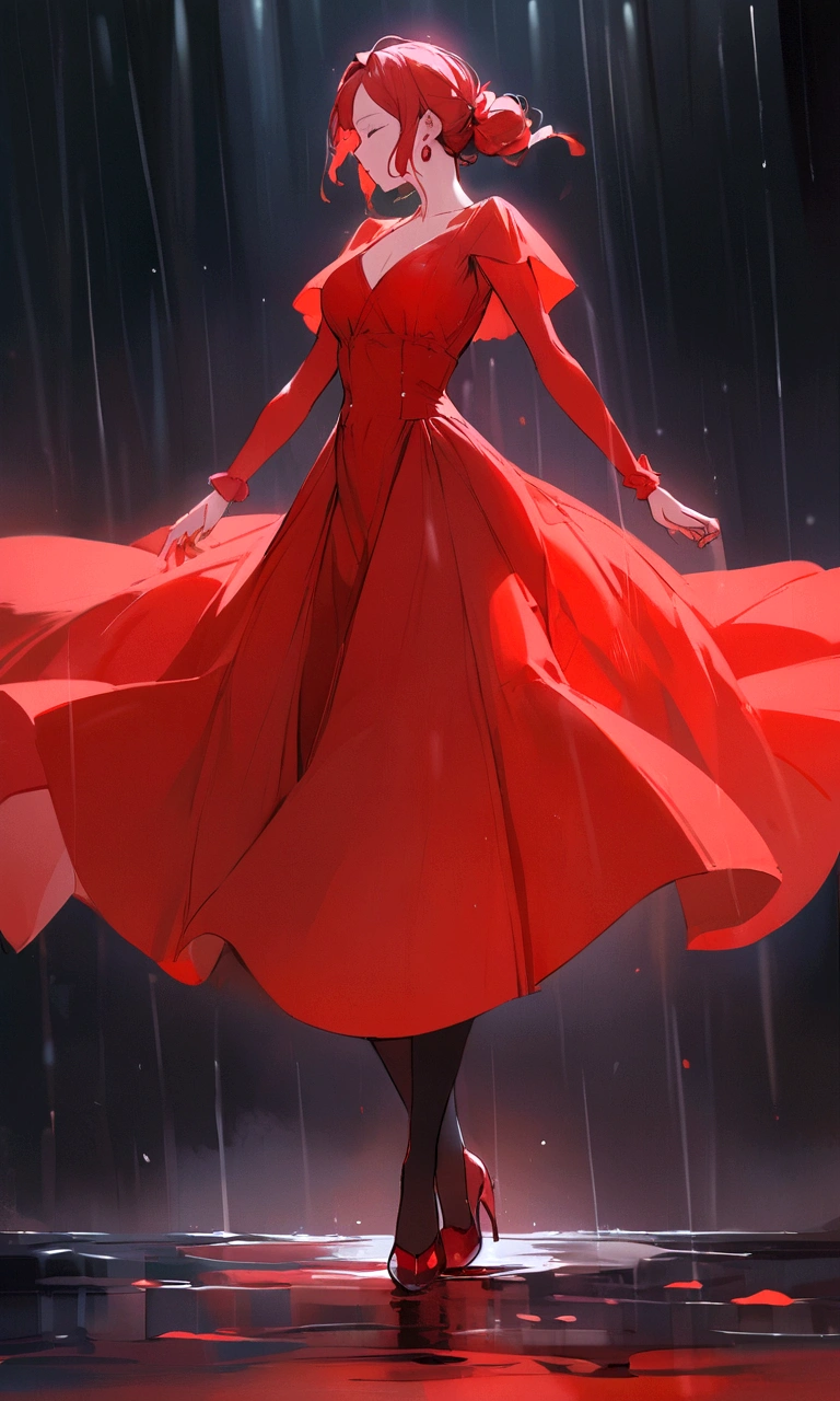 Dancing in the Rain，Red Dress，Minimalist style