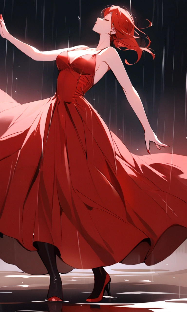 Dancing in the Rain,Red Dress,Minimalist style