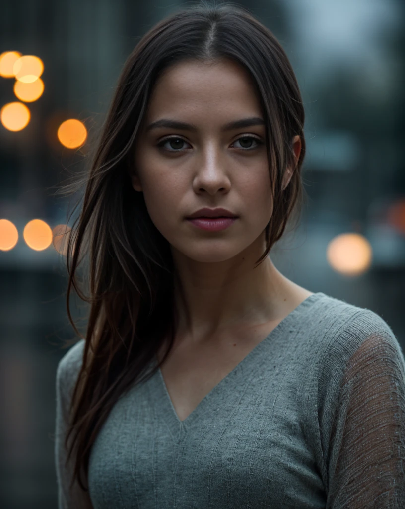A woman dancing in the rain, beautiful detailed eyes, beautiful detailed lips, extremely detailed eyes and face, long eyelashes, graceful movements, water droplets, moody lighting, cinematic, dramatic, melancholy, muted color palette, atmospheric, surreal, (best quality, 4k, 8k, highres, masterpiece:1.2), ultra-detailed, (realistic, photorealistic, photo-realistic:1.37), HDR, UHD, studio lighting, ultra-fine painting, sharp focus, physically-based rendering, extreme detail description, professional, vivid colors, bokeh